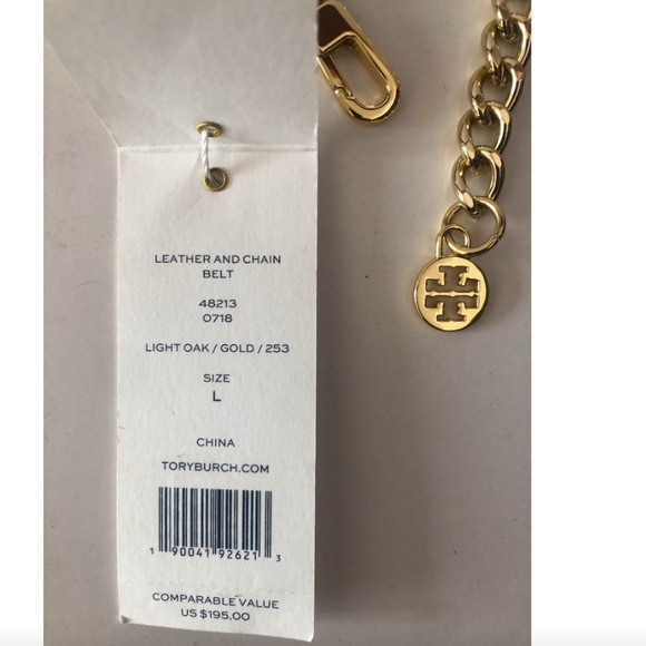 Tory Burch Women's Leather Chain Belt. Color: Light Oak/Gold - Picture 4 of 6